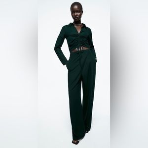 Zara set: shirt and pant in deep green (size S ) brand new